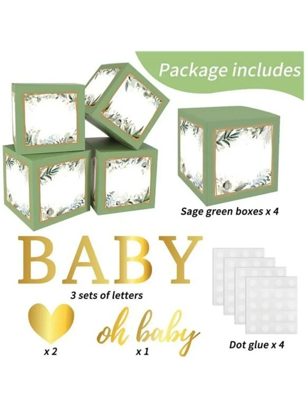 Sage Green Baby Shower Balloon Boxes Gender Reveal Party Decorations Set